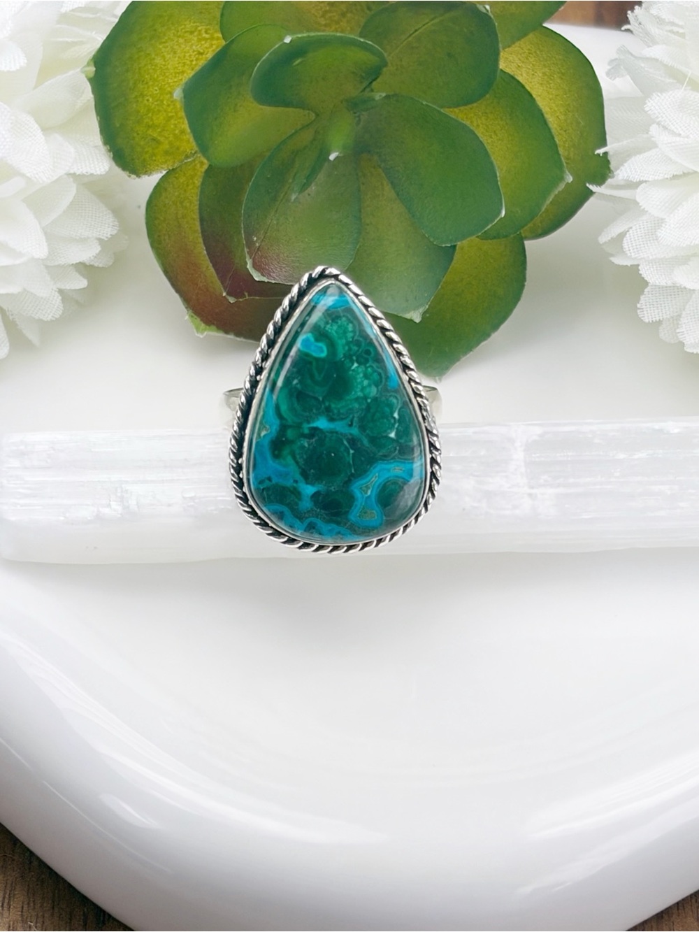 Malachite Chrysocolla Ring Size 9 1/2 9.5 Southwest Sterling Silver 925 Overlay - Picture 2 of 8